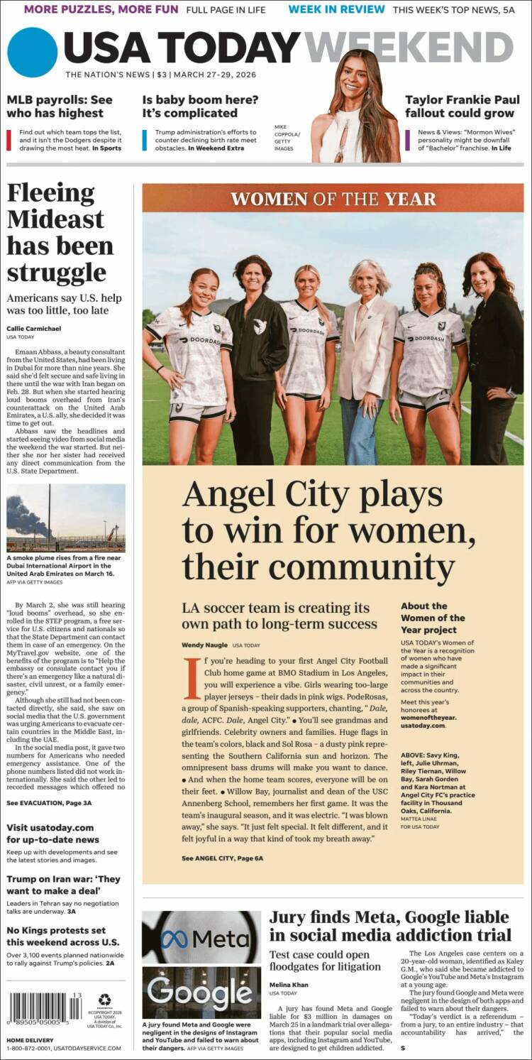 Portada de USA Today (USA)