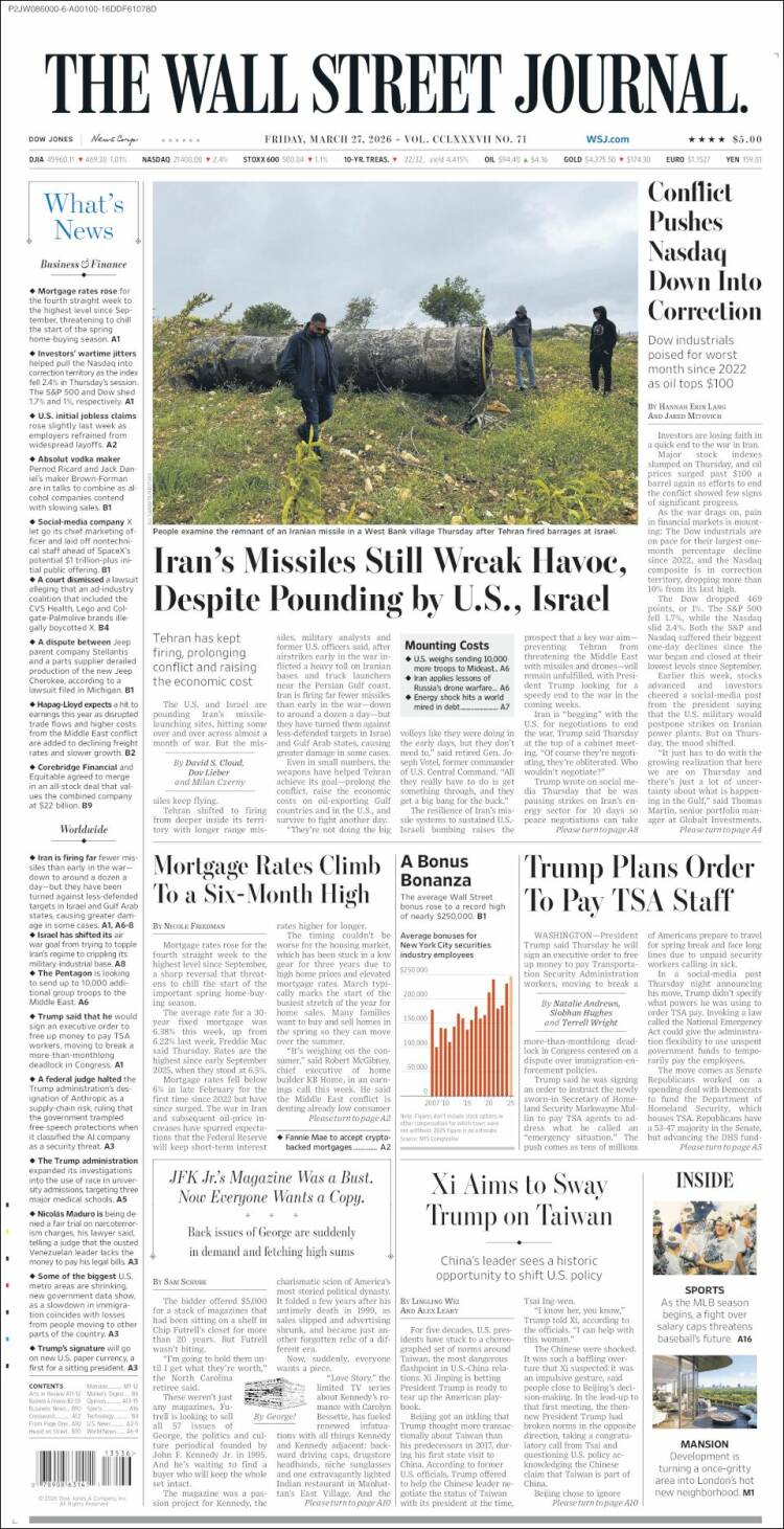 Portada de Wall Street Journal (USA)