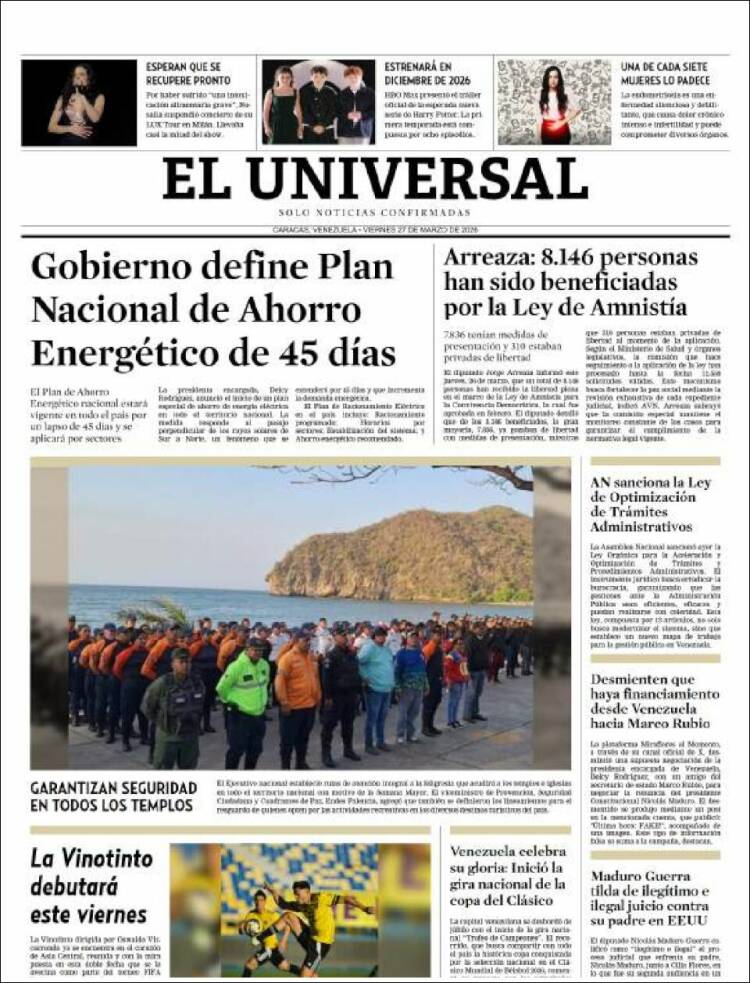 Portada de Universal (Venezuela)