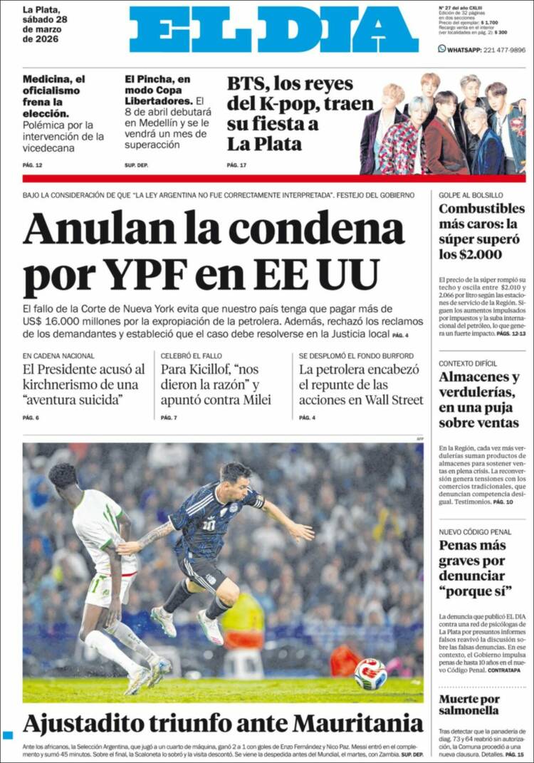 Portada de El Día de la Plata (Argentina)