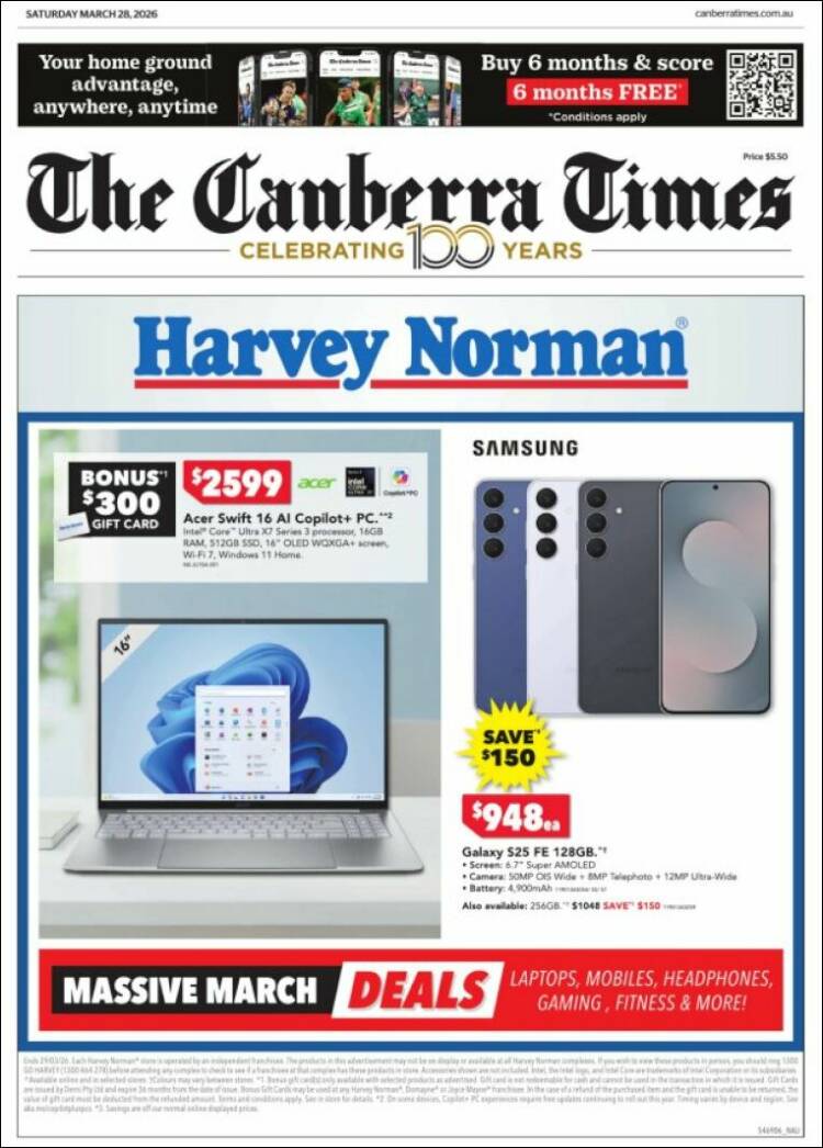 Portada de The Canberra Times (Australia)