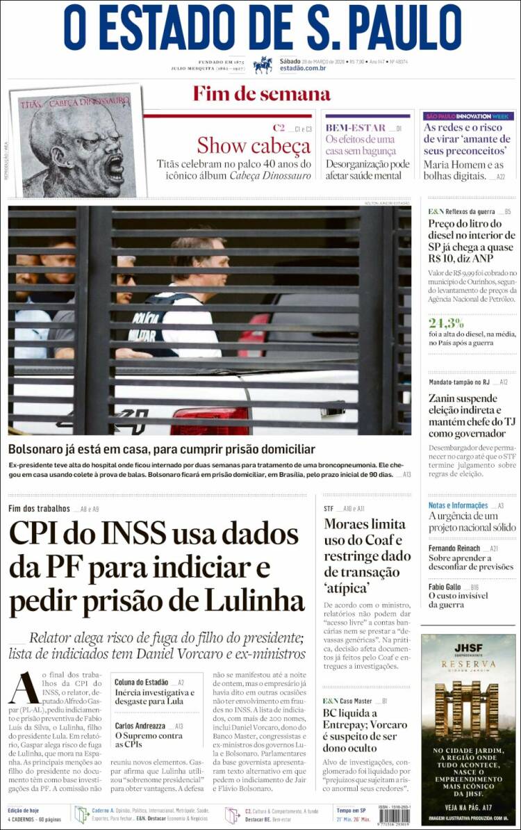 Portada de O Estado de São Paulo (Brasil)