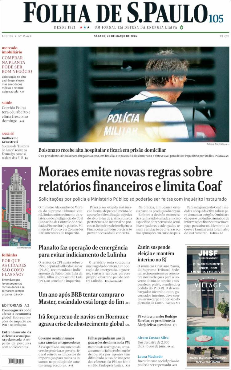 Portada de Folha de São Paulo (Brasil)