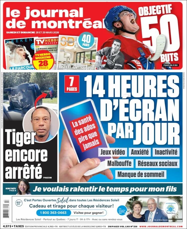 Portada de Le Journal de Montréal (Canad&aacute;)