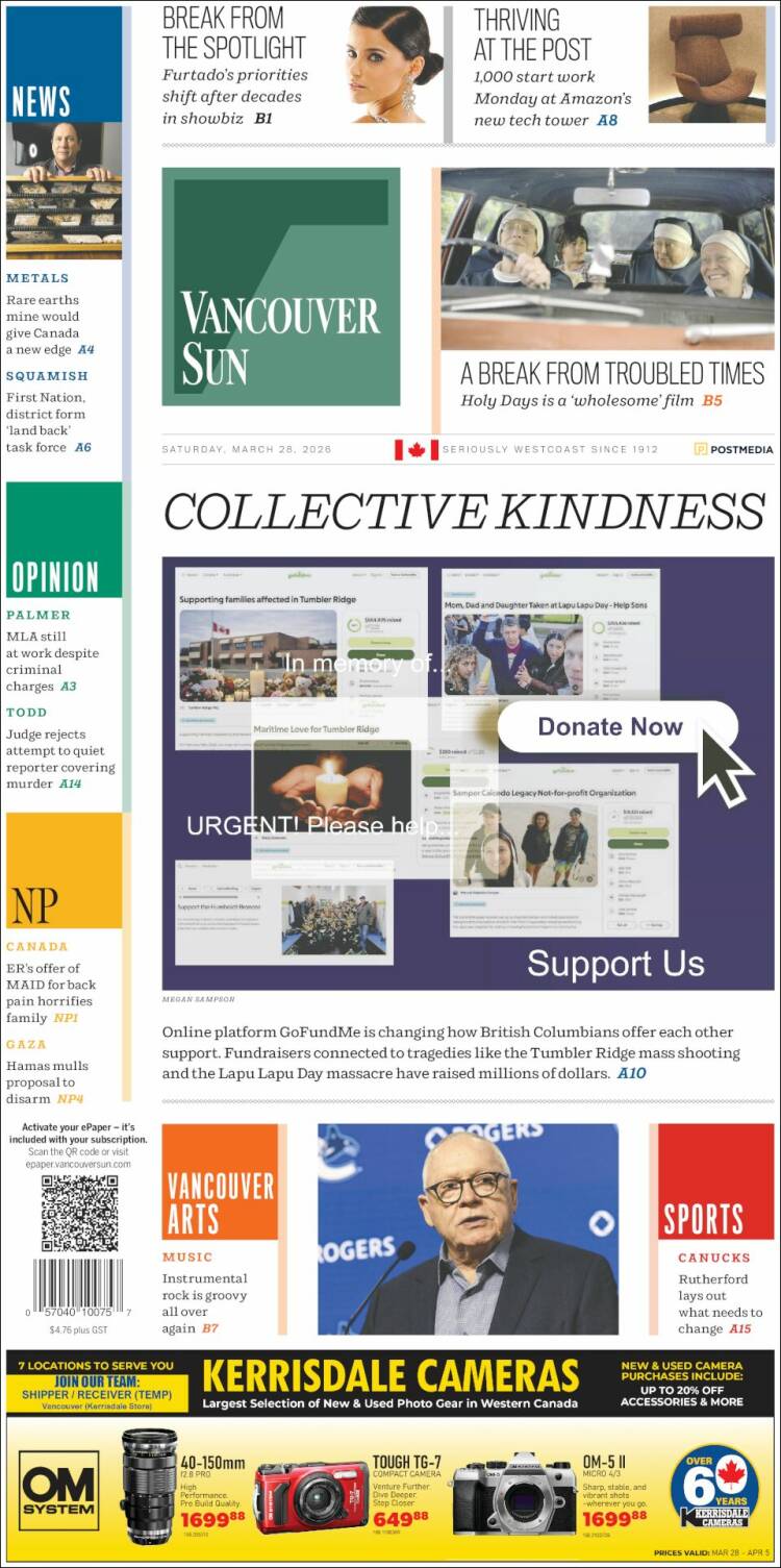 Portada de The Vancouver Sun (Canad&aacute;)