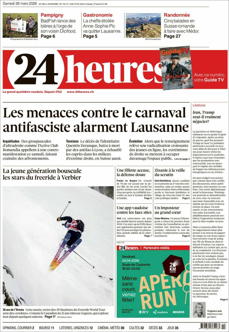 Portada de 24 Heures (Suiza)