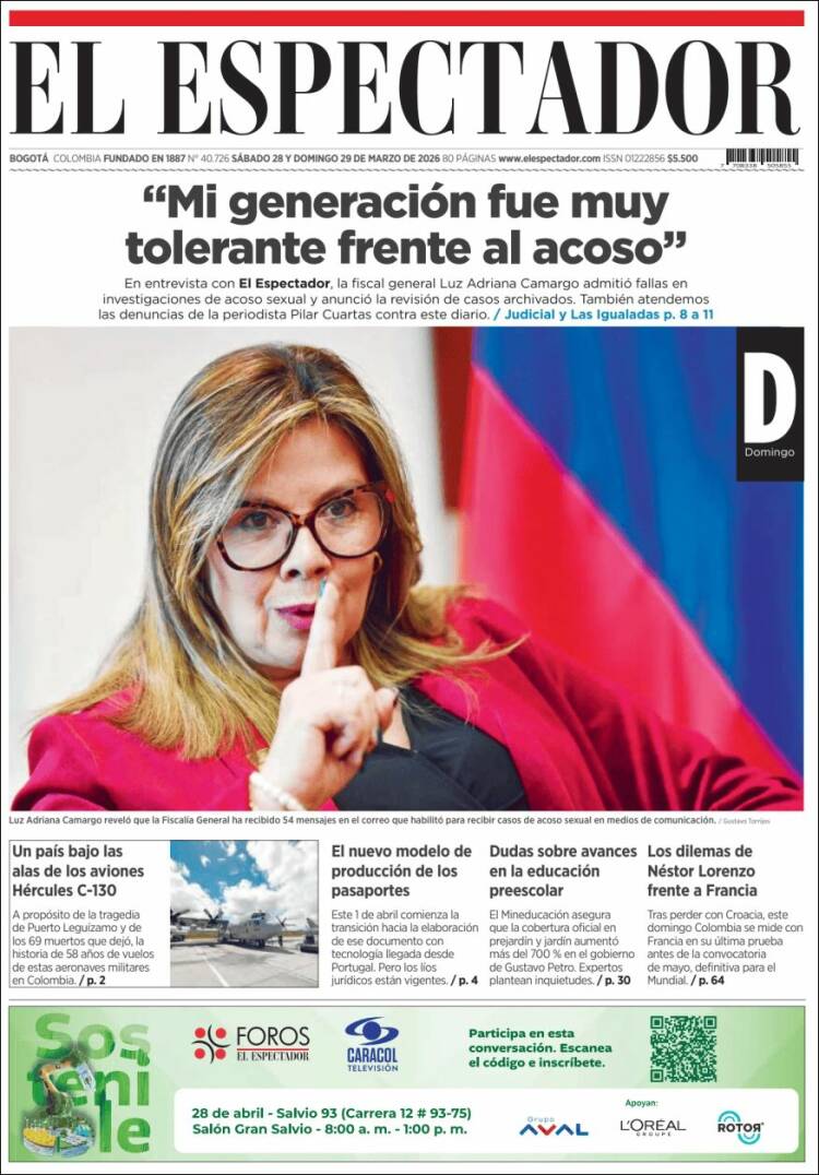 Portada de El Espectador (Colombia)