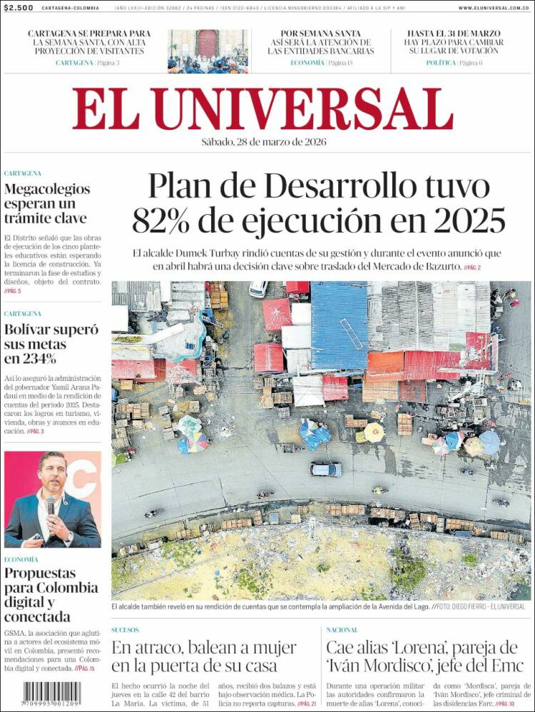 Portada de El Universal (Colombia)