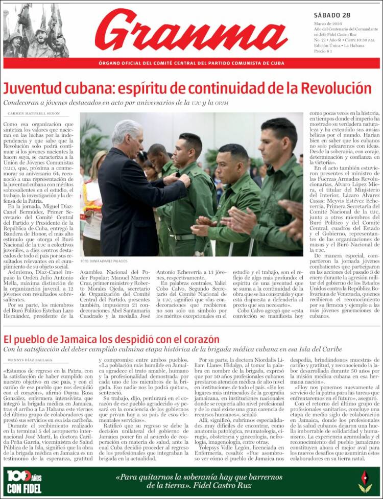 Portada de Granma (Cuba)