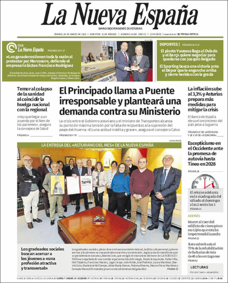 Portada de La Nueva España (Espa&ntilde;a)