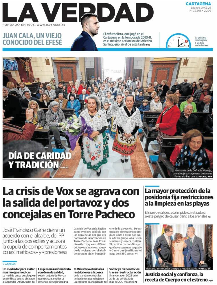 Portada de La Verdad de Cartagena (Espa&ntilde;a)