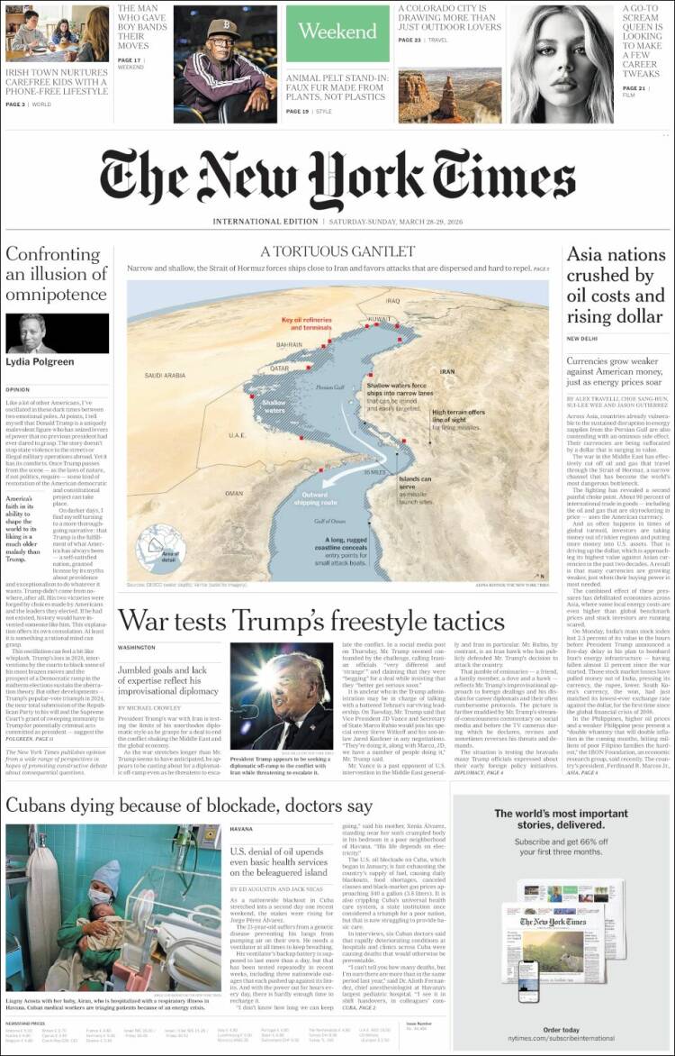 Portada de International New York Times (Europa)
