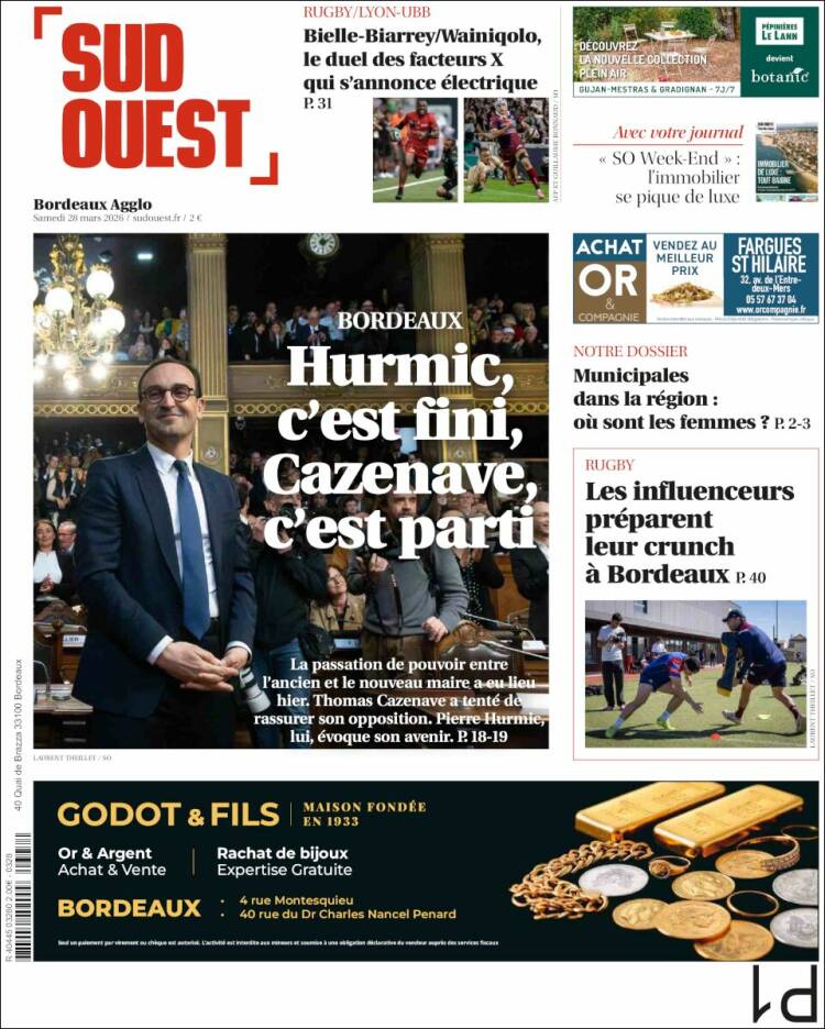 Portada de Sud Ouest (Francia)