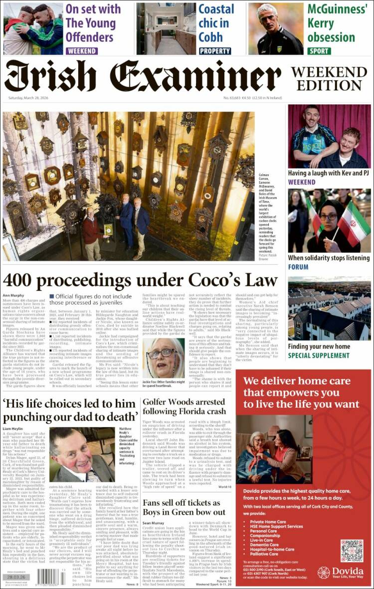 Portada de Irish Examiner (Irlanda)