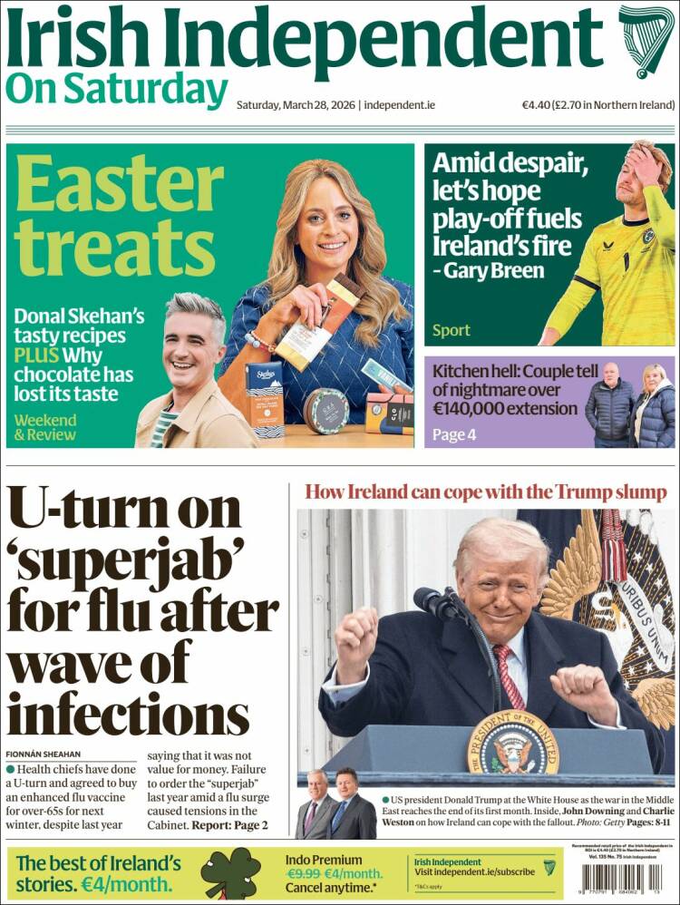 Portada de Irish Independent (Irlanda)