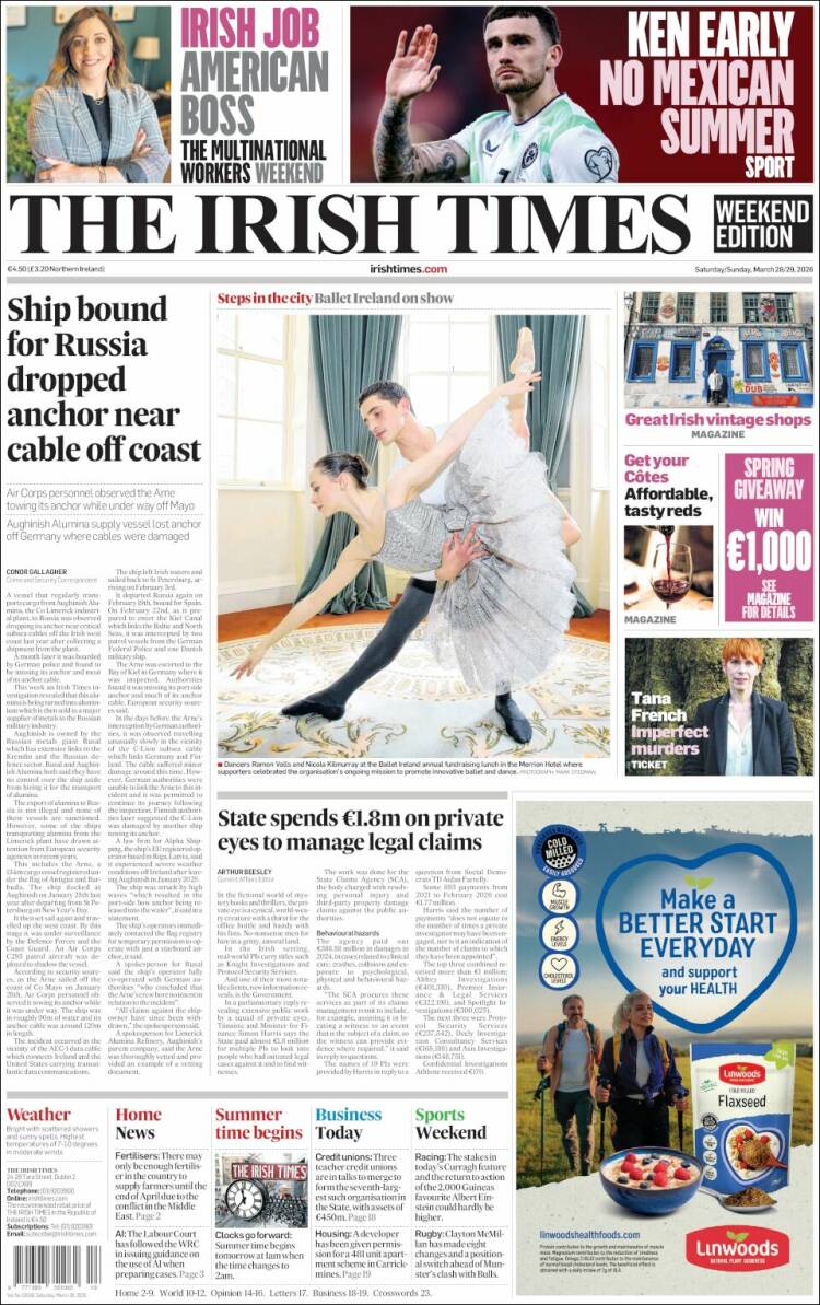 Portada de Irish Times (Irlanda)