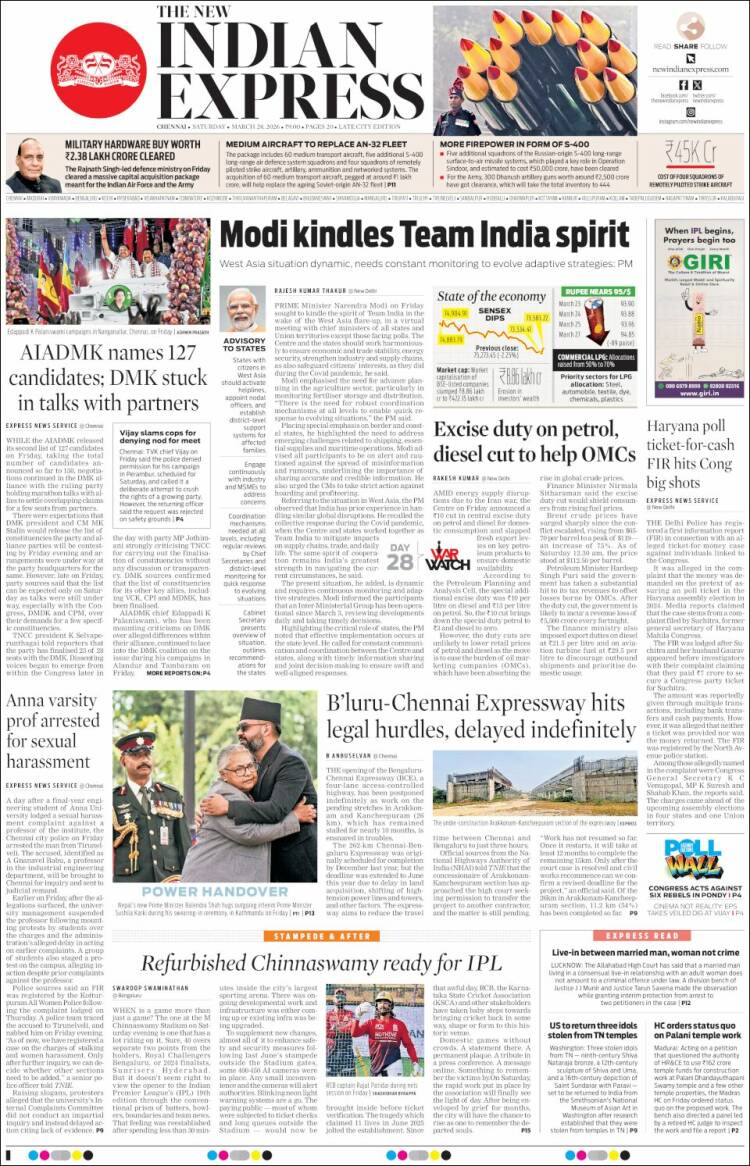 Portada de New Indian Express (India)