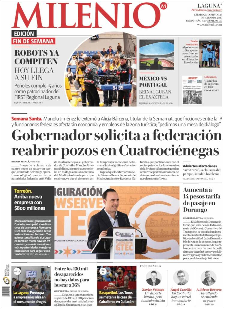 Portada de Milenio - Laguna (M&eacute;xico)