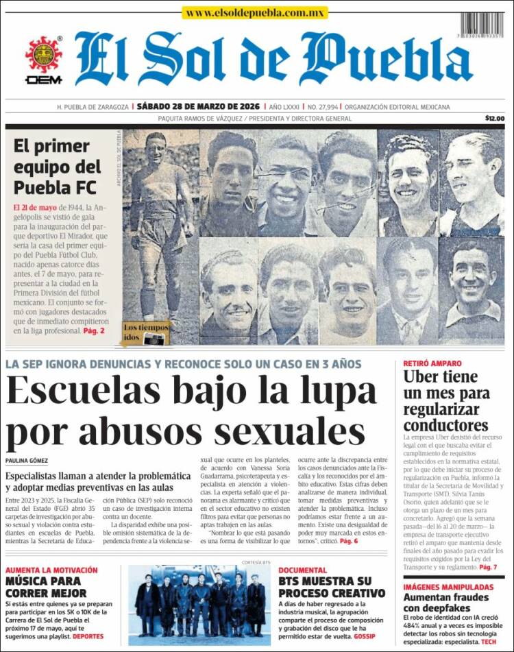 Portada de El Sol de Puebla (M&eacute;xico)