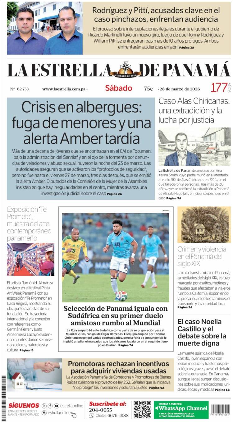 Portada de La Estrella de Panamá (Panam&aacute;)