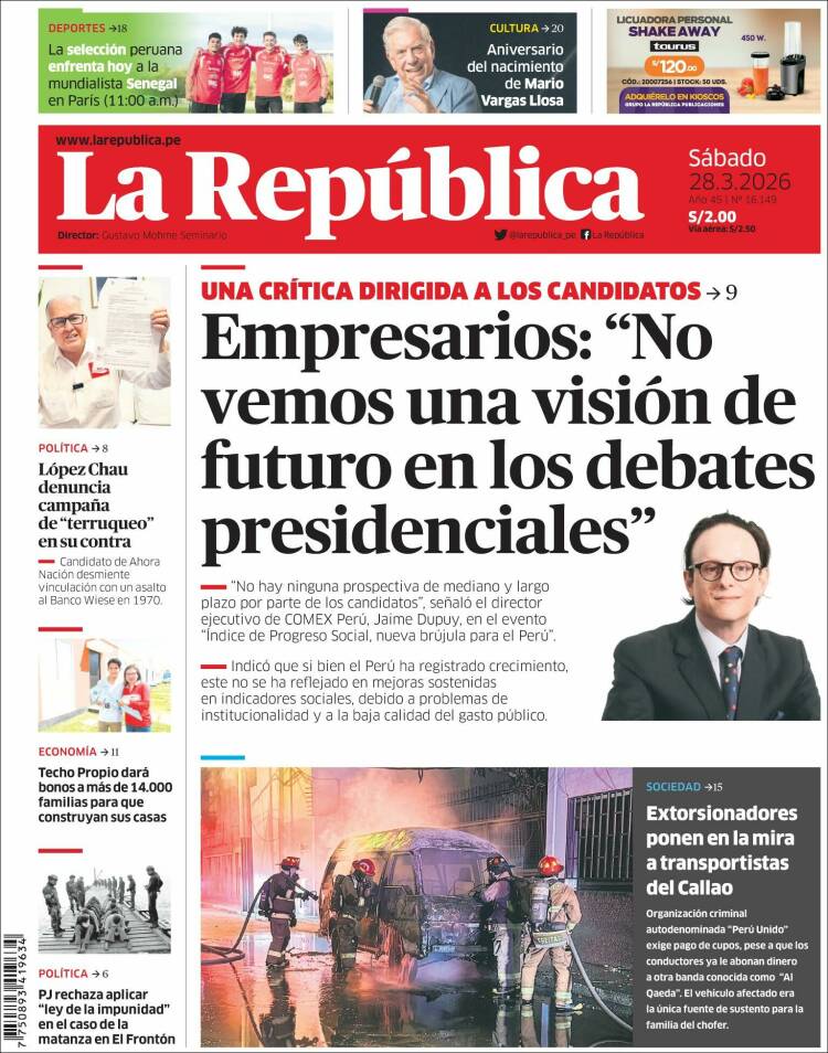 Portada de La Republica (Per&uacute;)