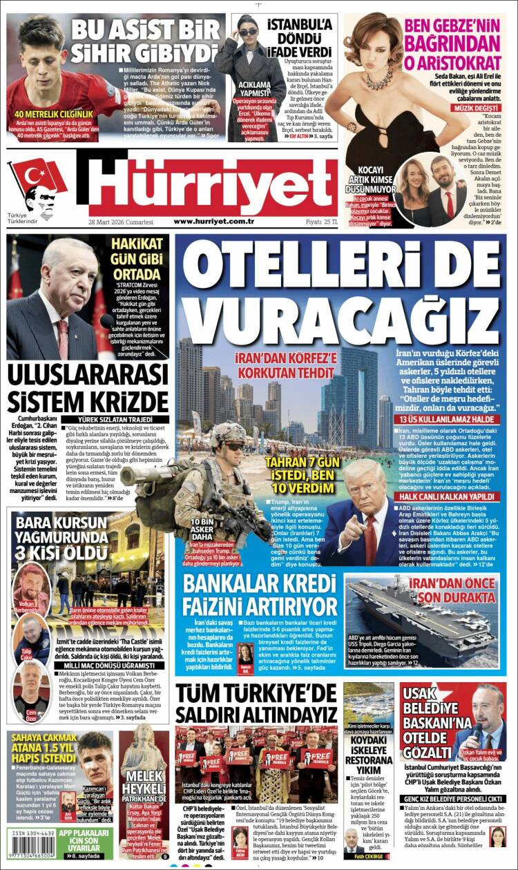 Portada de Hürriyet (Turqu&iacute;a)