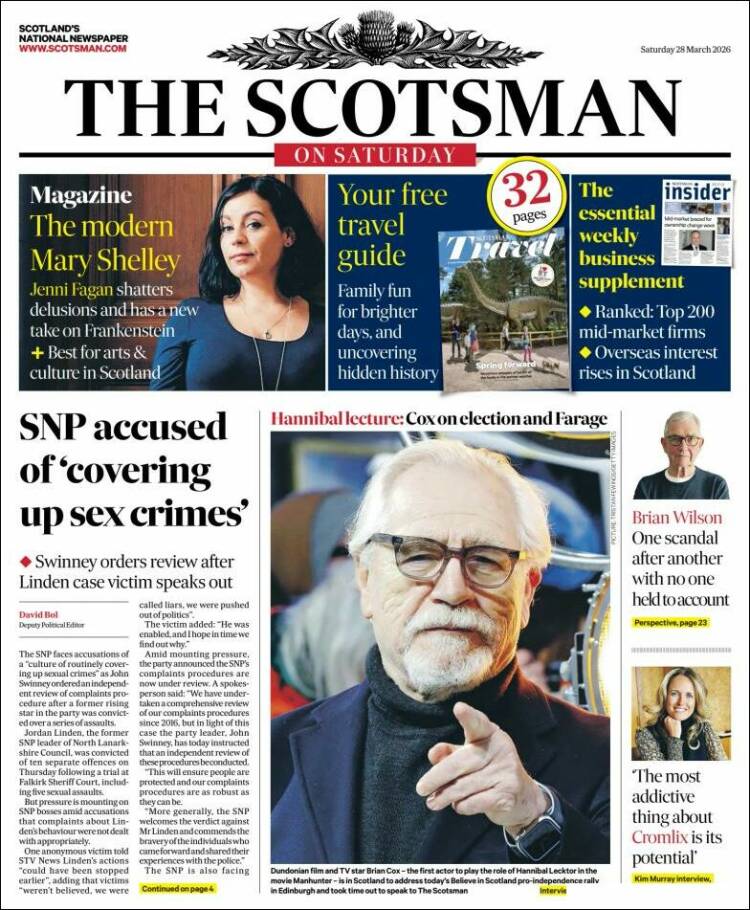 Portada de The Scotsman (Reino Unido)