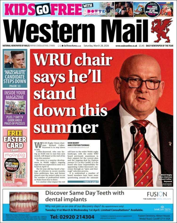 Portada de Western Mail (Reino Unido)