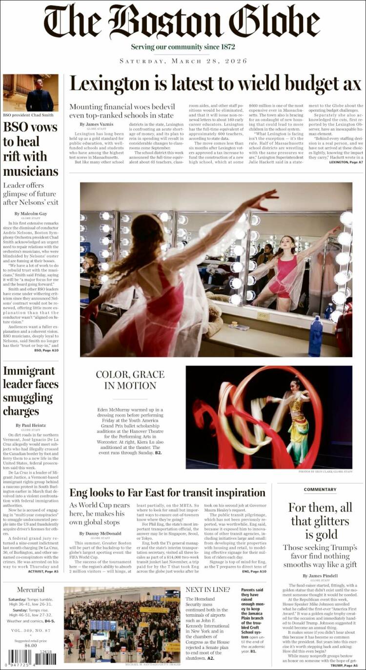 Portada de Boston Globe (USA)