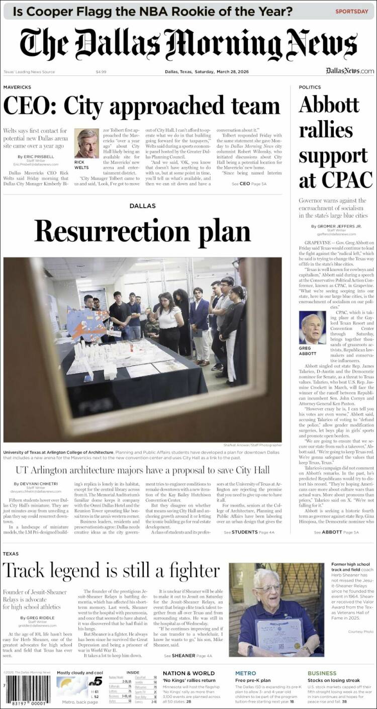 Portada de Dallas Morning News (USA)