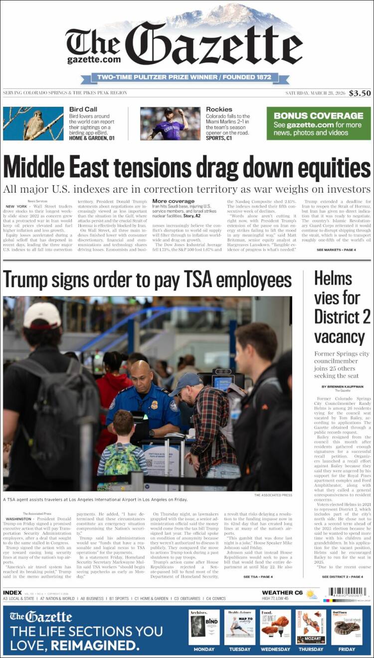 Portada de The Gazette (USA)