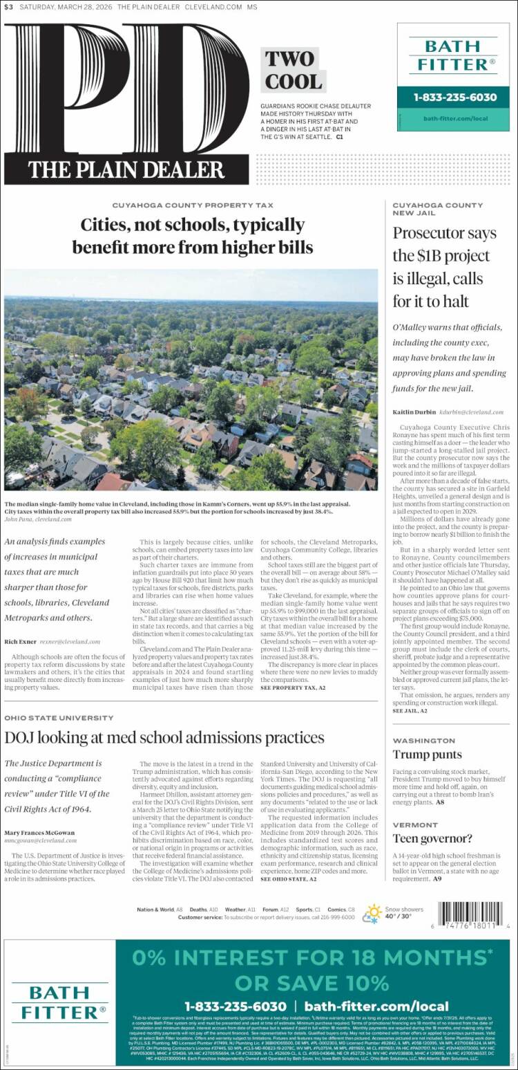 Portada de The Plain Dealer (USA)