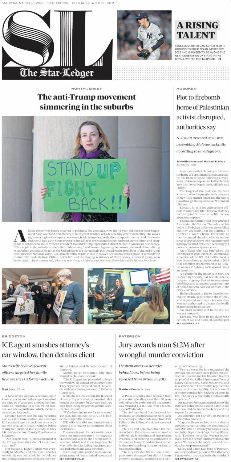 Portada de Star-Ledger (USA)