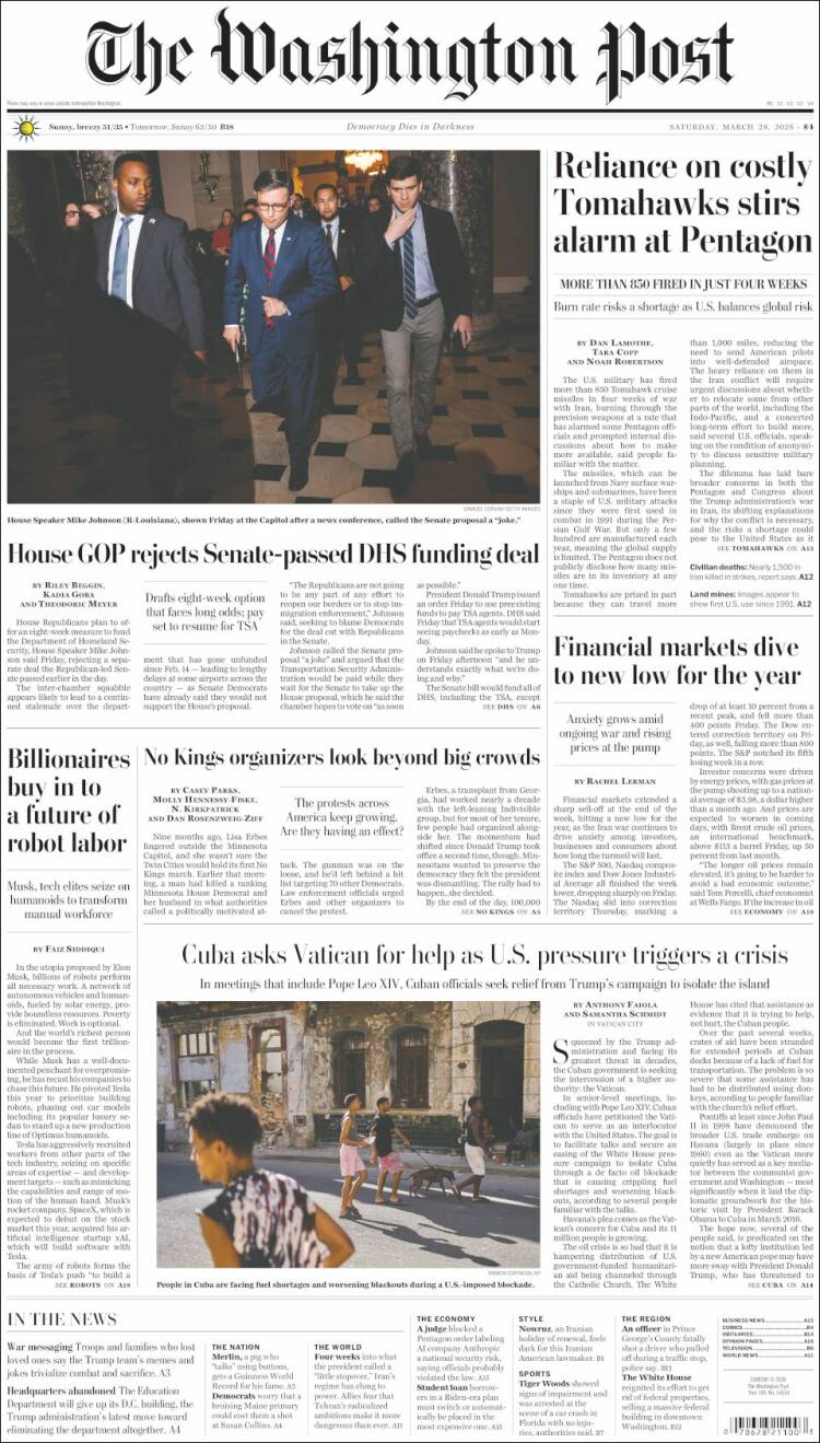 Portada de The Washington Post (USA)