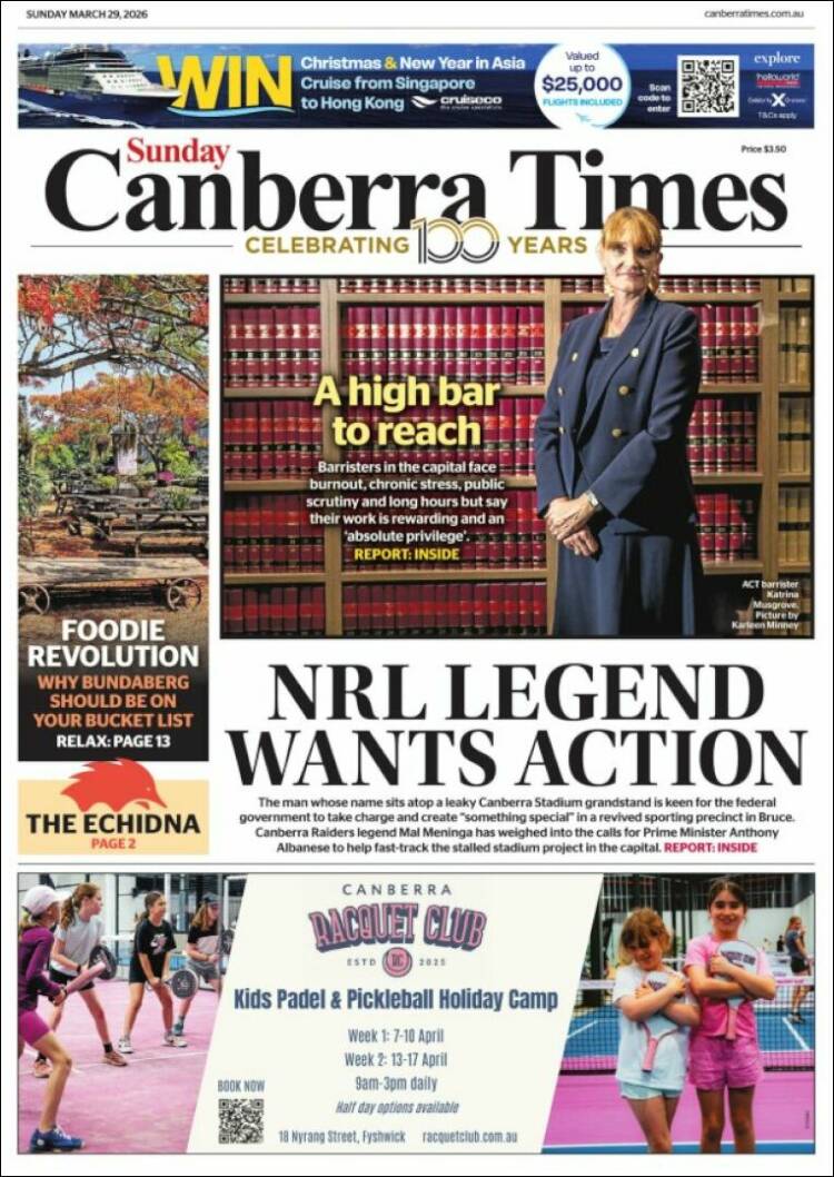 Portada de The Canberra Times (Australia)