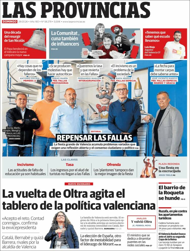 Portada de Las Provincias (Espa&ntilde;a)
