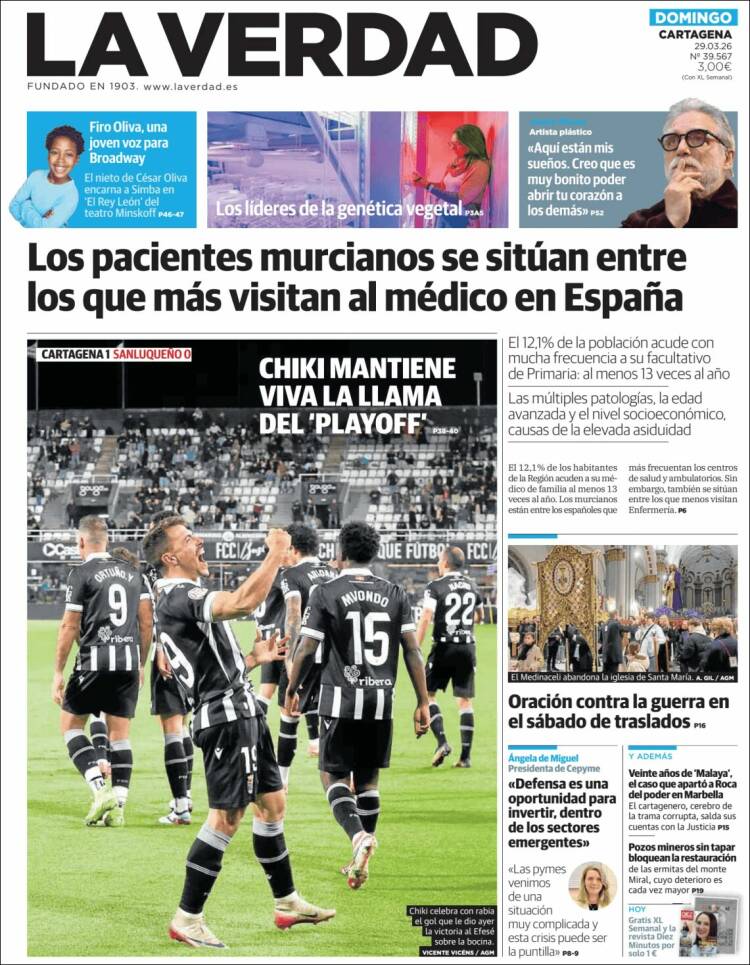 Portada de La Verdad de Cartagena (Espa&ntilde;a)