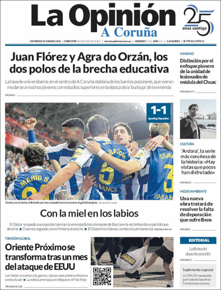 Portada de La Opinión de A Coruña (Espa&ntilde;a)