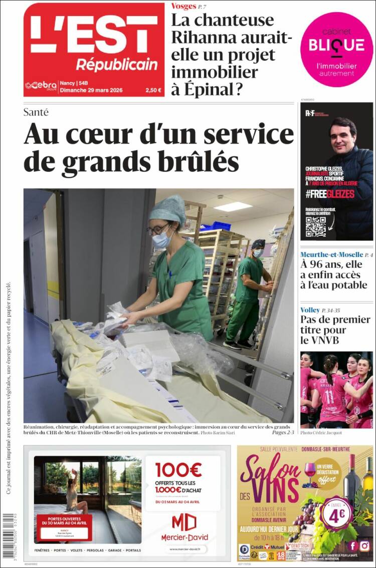 Portada de L'Est Republicain (Francia)