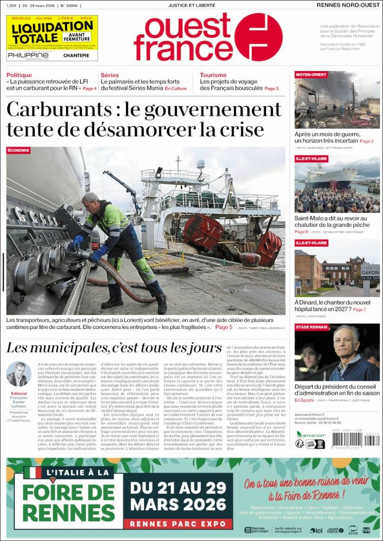 Portada de Ouest France (Francia)