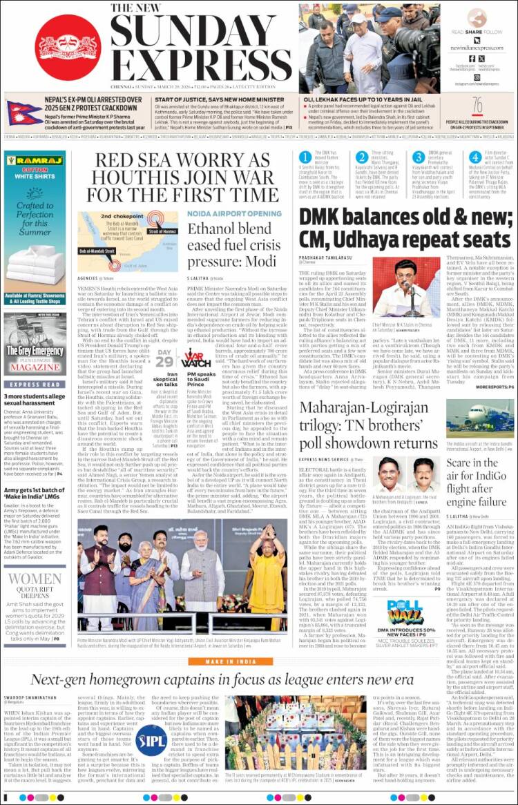 Portada de New Indian Express (India)
