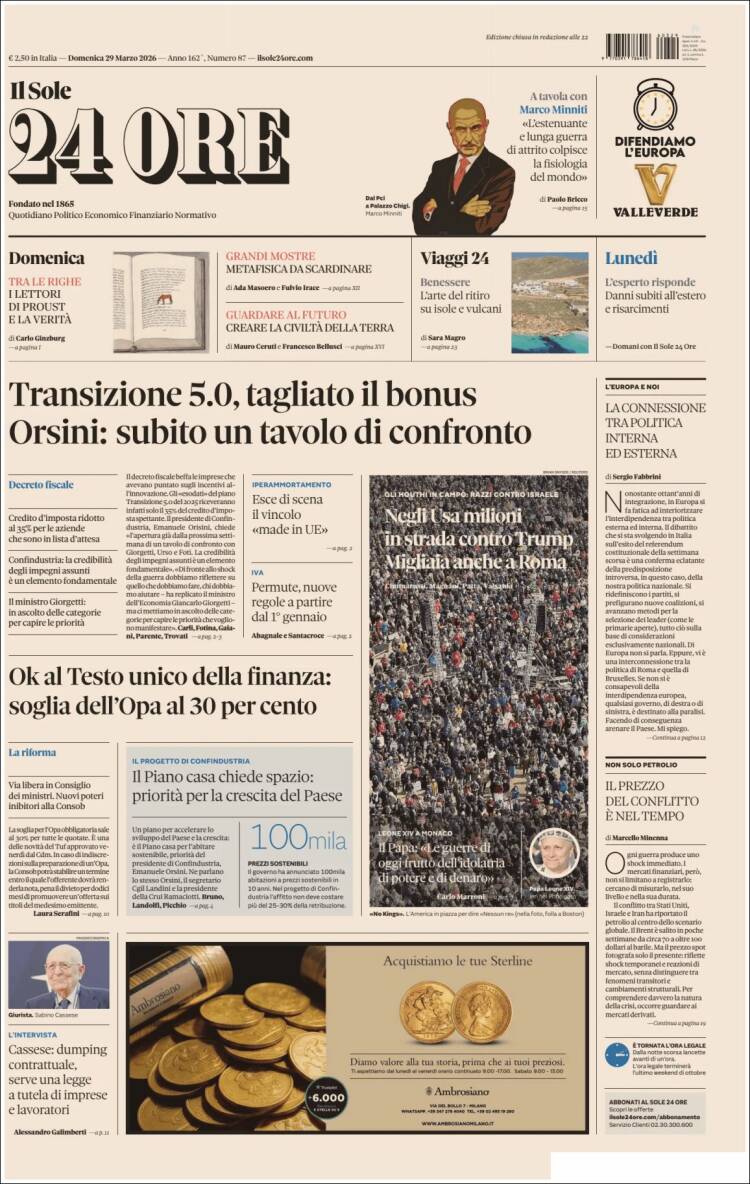 Portada de Il Sole 24 ORE (Italia)