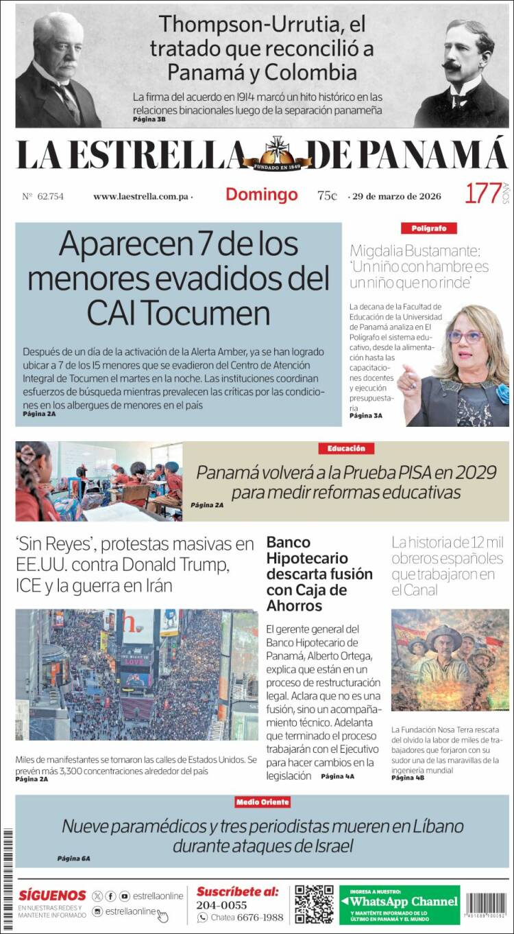 Portada de La Estrella de Panamá (Panama)