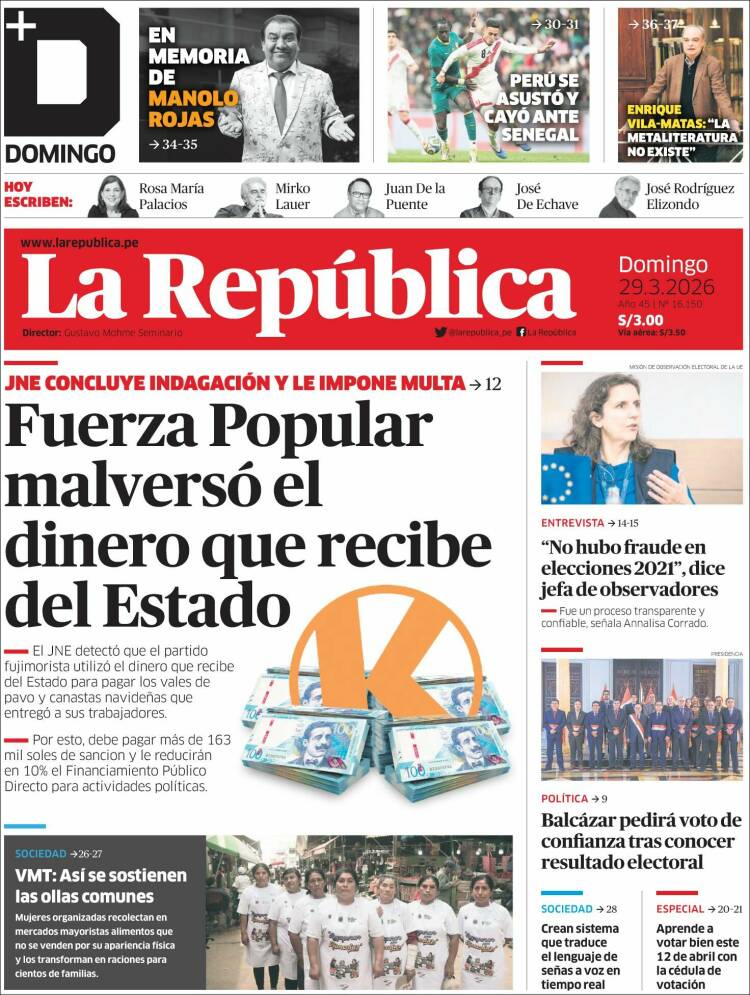 Portada de La Republica (Per&uacute;)