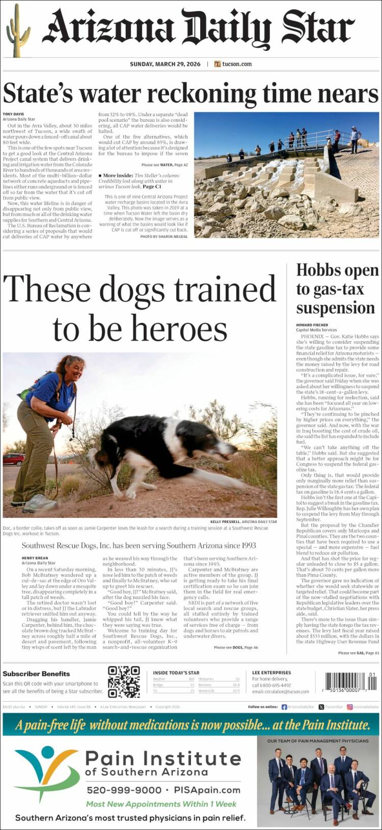 Portada de Arizona Daily Star (USA)