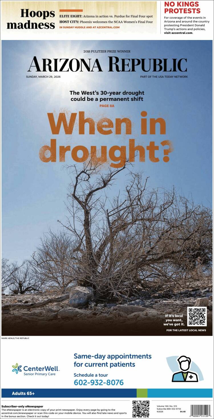 Portada de Arizona Republic News (USA)