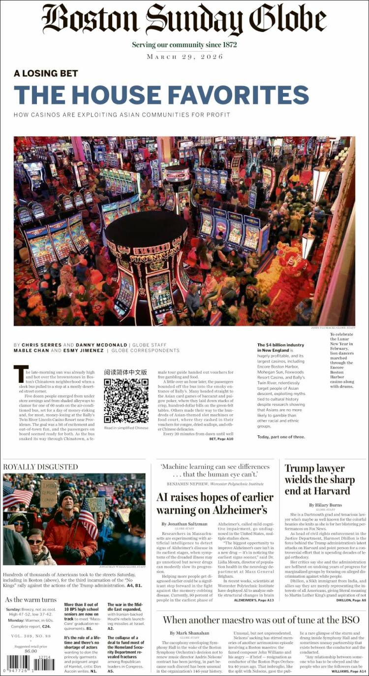 Portada de Boston Globe (USA)