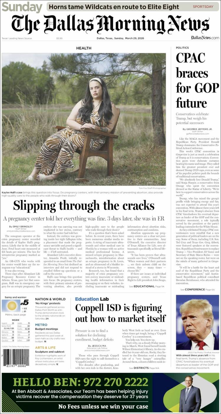 Portada de Dallas Morning News (USA)