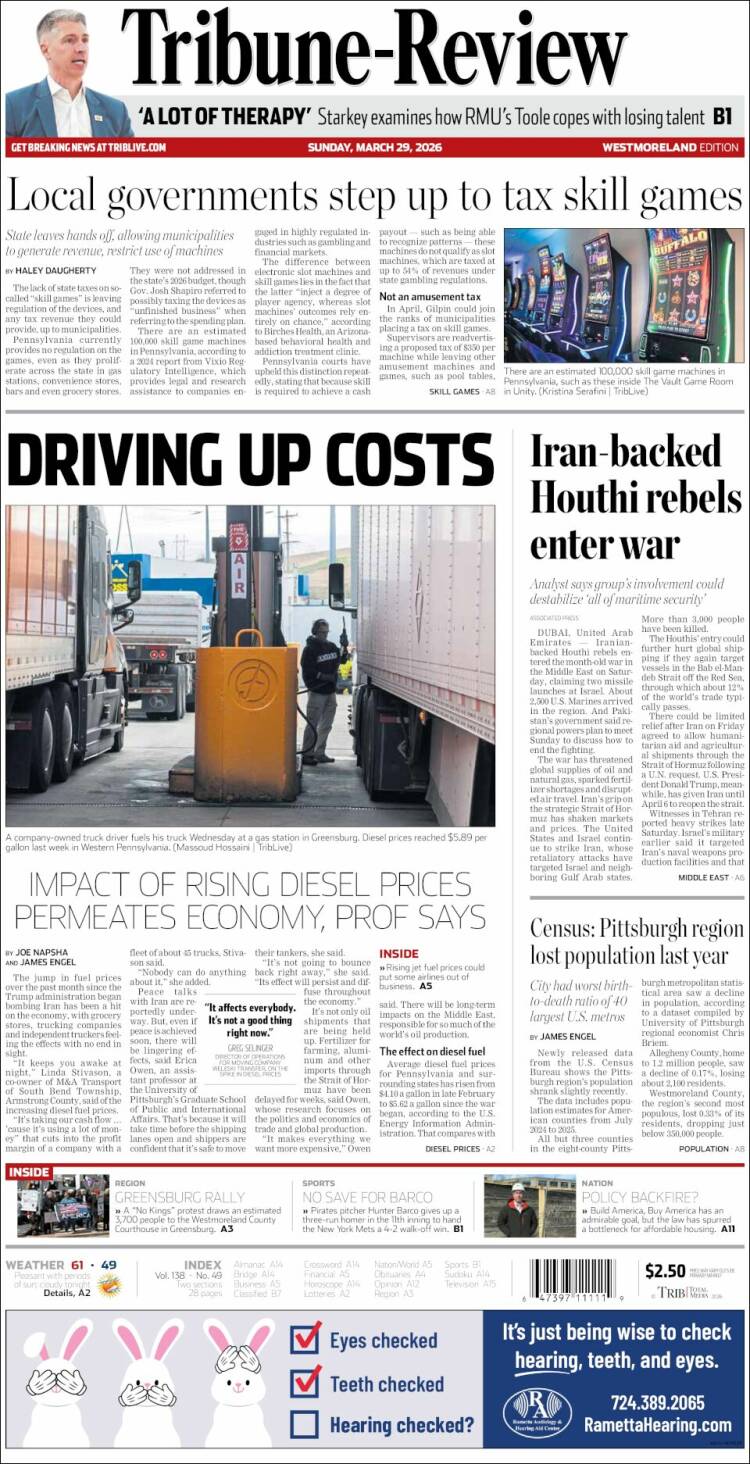 Portada de Tribune-Review (USA)