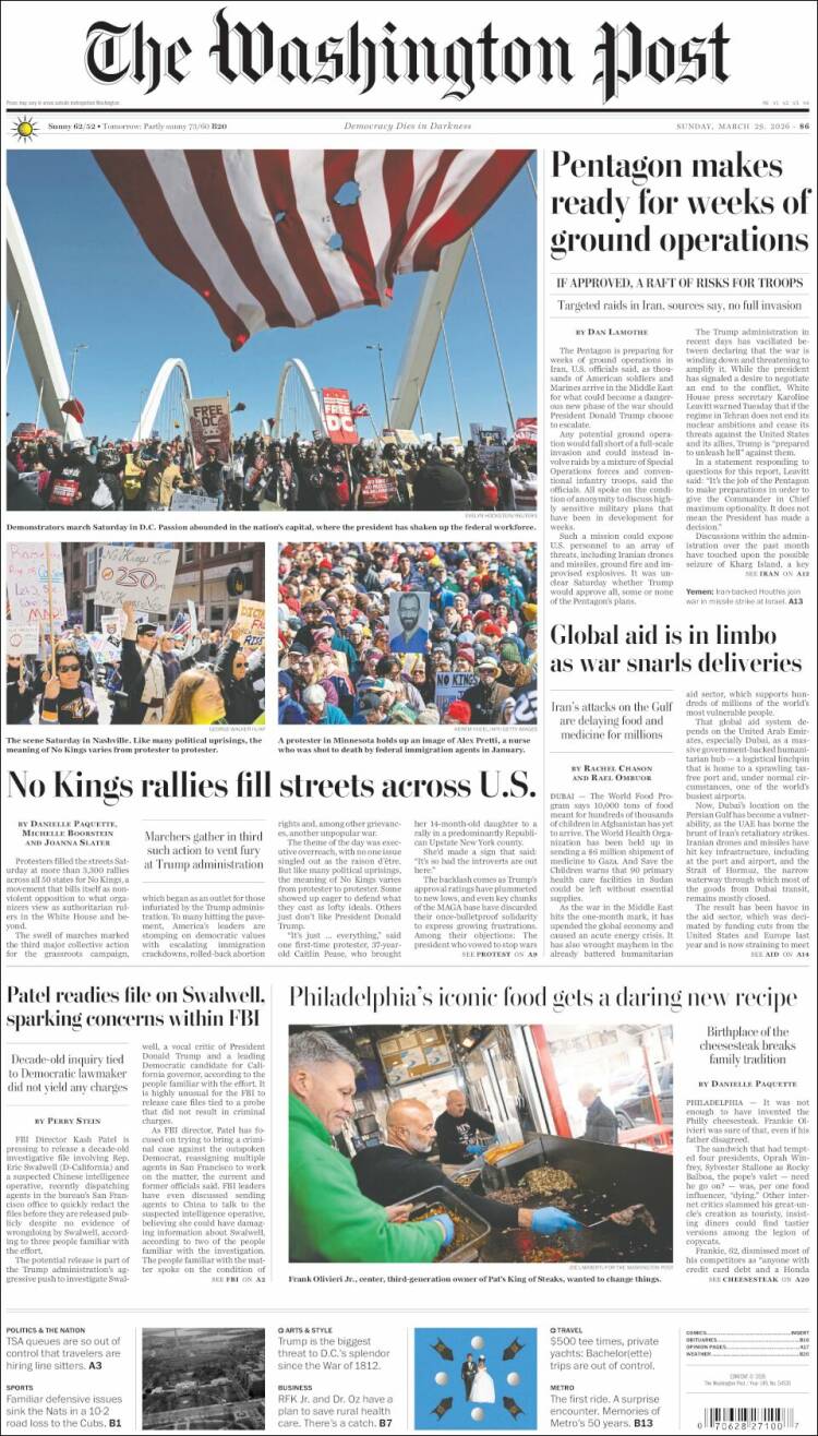 Portada de The Washington Post (USA)